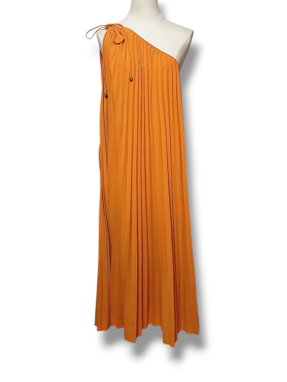 BTFBM - XL Orange One-Shoulder Pleated Midi Dress - Picture 3 of 7